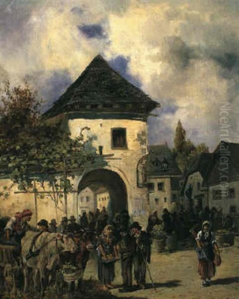 Marktszene Oil Painting by Ignaz Ellminger