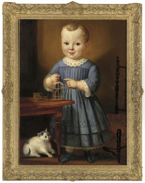 Portrait Of A Child With A Bird And Cat Oil Painting by James Sanford Ellsworth