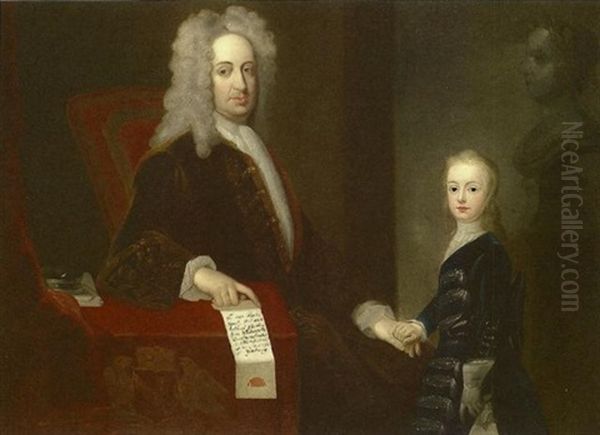 Portrait Of Charles, 1st Lord Whitworth And His Nephew, The Former Seated, Holding A Letter In His Right Hand Oil Painting by John Ellys