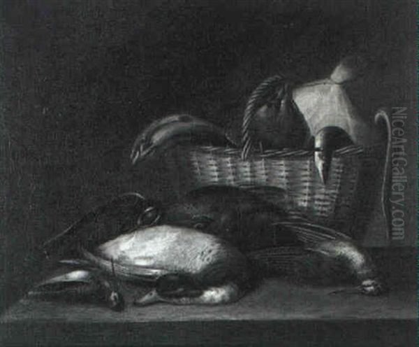 Dead Game And Fish In A Basket On A Table Oil Painting by Stephen Elmer