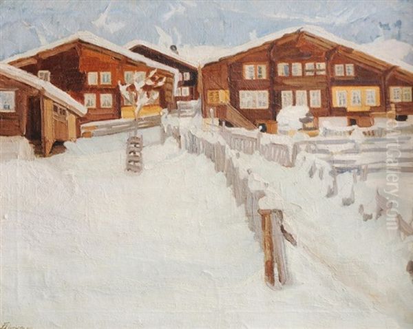 Bergdorf Im Schnee Oil Painting by Franz Jakob Elmiger