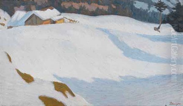 Winter Auf Hasliberg - Schneeschmelze Oil Painting by Franz Jakob Elmiger