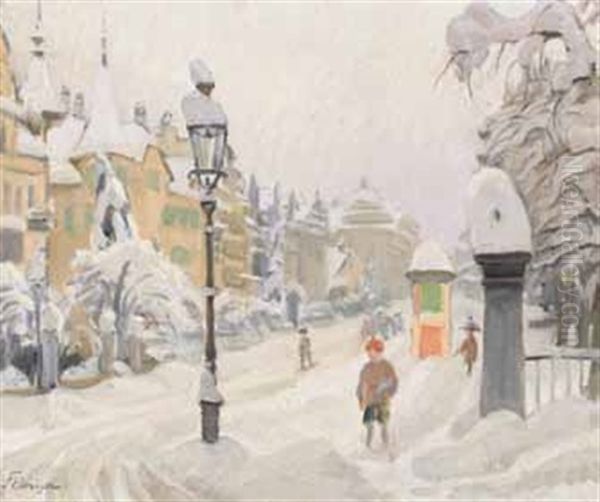 Pilatusstrasse Im Winter Oil Painting by Franz Jakob Elmiger