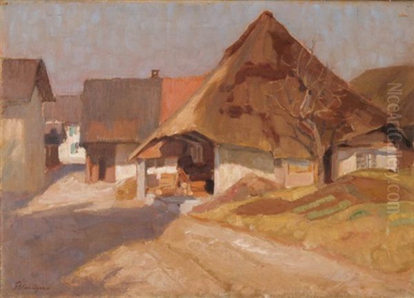 Haus Mit Strohdach In Moriken (+ Schneelandschaft; Verso) Oil Painting by Franz Jakob Elmiger