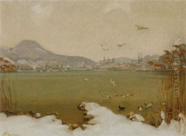 Winterlandschaft Mit Sicht Auf Luzern Oil Painting by Franz Jakob Elmiger