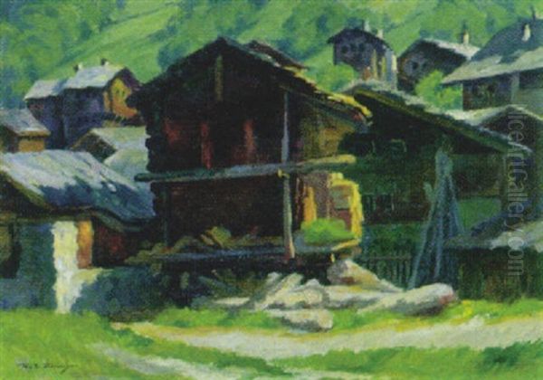 Walliser Dorf Oil Painting by Robert Elmiger