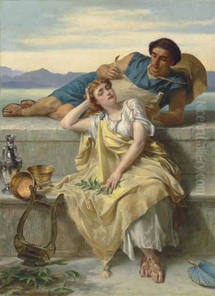 A Greek Ode Oil Painting by Alfred W. Elmore