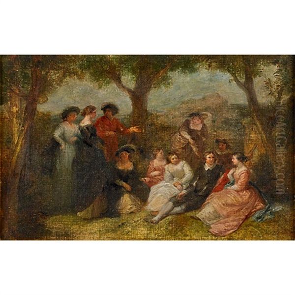 An Outdoor Gathering Oil Painting by Alfred W. Elmore