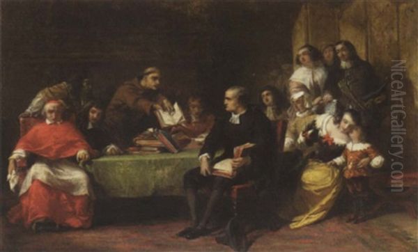 A Religious Debate Oil Painting by Alfred W. Elmore