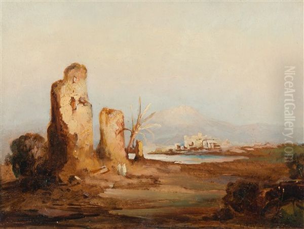 Klosterruine In Sizilianischer Landschaft Oil Painting by Friedrich August Elsasser