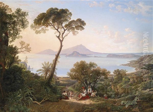 Der Blick Von Posillippo Auf Bagnoli, Die Insel Procida Capo Miseno Und Niceda Oil Painting by Friedrich August Elsasser