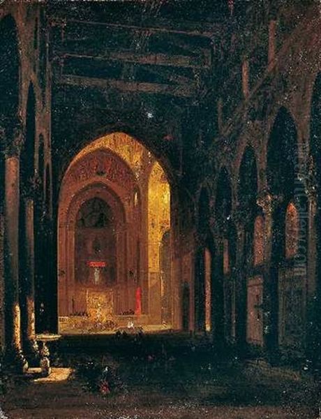 Kircheninterieur - In Der Kathedrale Von Monreale, Palermo Oil Painting by Friedrich August Elsasser