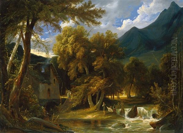 Sudliche Gebirgslandschaft Oil Painting by Friedrich August Elsasser