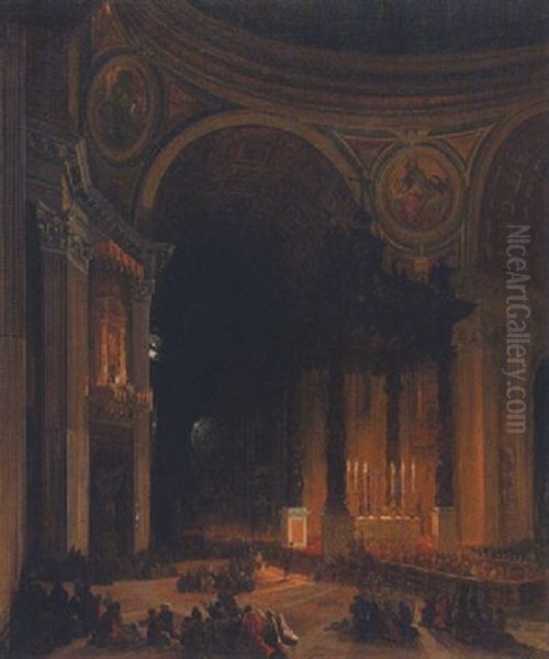 Messe Am Hochaltar Von St. Peter In Rom Oil Painting by Friedrich August Elsasser