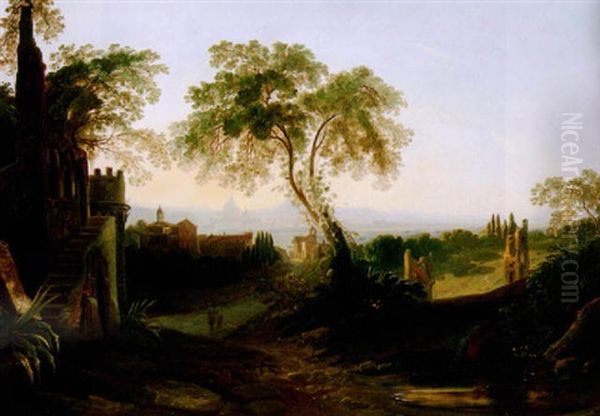 Rome From The Temple Of Cecilia Metella Oil Painting by Friedrich August Elsasser