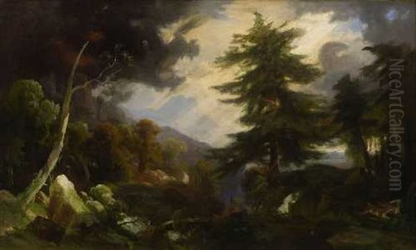 Gewitter Uber Sudlicher Gebirgslandschaft Oil Painting by Julius Elsasser