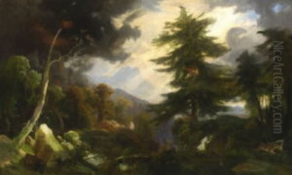 Gewitter Uber Sudlicher Gebirgslandschaft Oil Painting by Julius Elsasser