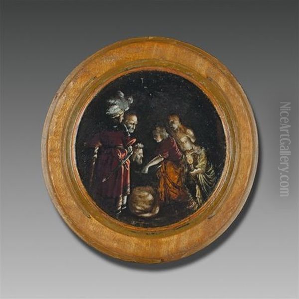 Salome Receiving The Head Of St John The Baptist, Kapselbild Miniature Oil Painting by Adam Elsheimer