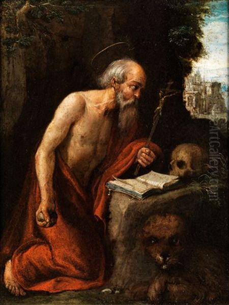 Der Heilige Hieronymus Im Bussgebet Oil Painting by Adam Elsheimer