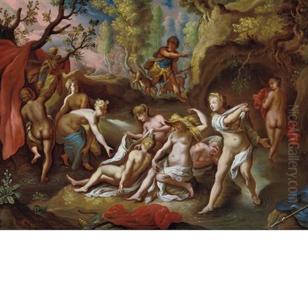 Actaeon Coming Upon Diana And Her Nymphs Oil Painting by Adam Elsheimer