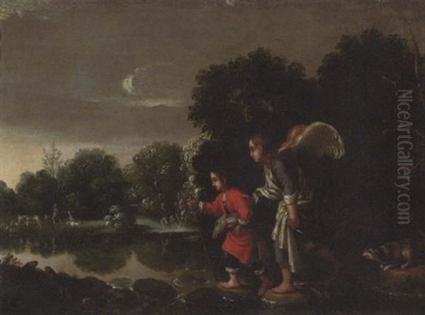 Tobias Mit Dem Engel (tobias Und Der Erzengel Raphael Auf Der Wanderschaft, Tobias 6, 1) Oil Painting by Adam Elsheimer