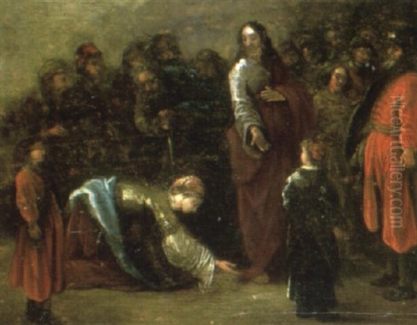 Christ And The Woman Taken In Adultry Oil Painting by Adam Elsheimer