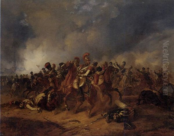 A Skirmish In The Napoleonic Wars Oil Painting by Ludwig Elsholtz