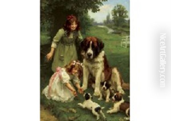 New Family Oil Painting by Arthur John Elsley