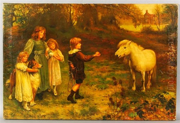 Children With Animals Oil Painting by Arthur John Elsley