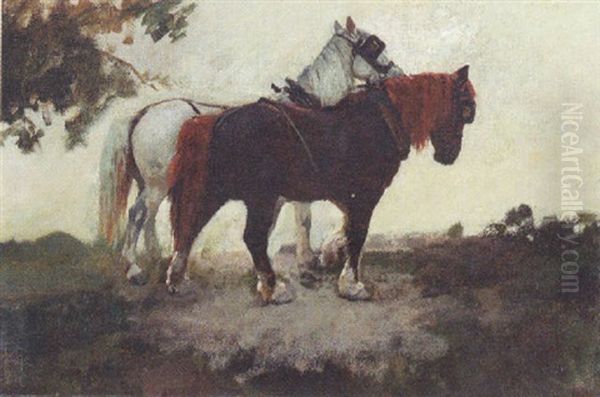 Shire Horses Oil Painting by Arthur John Elsley