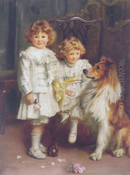 A Double Portrait Of Jackie And Herbie, Sons Of Captain J.m. Medlicott-vereker Oil Painting by Arthur John Elsley