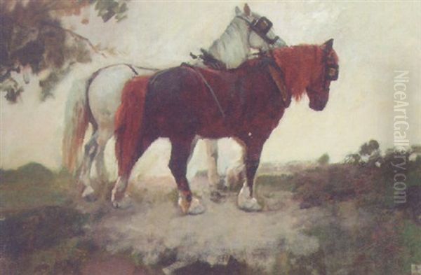 Shire Horses Oil Painting by Arthur John Elsley