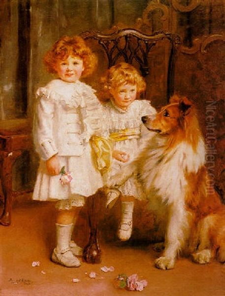 Portrait Of Jackie And Herbie, Sons Of Captain J.m. Medlicott-vereker Oil Painting by Arthur John Elsley