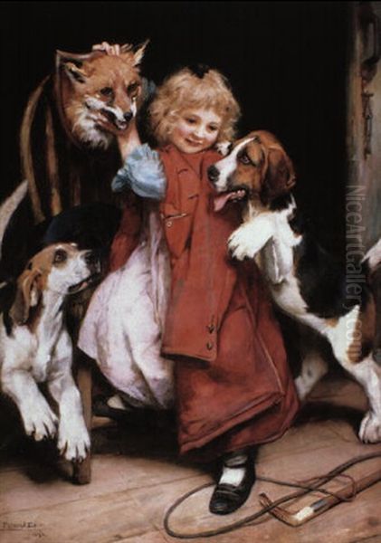 Puppies' First Lesson Oil Painting by Arthur John Elsley