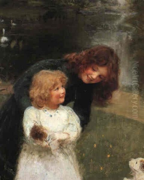 A Sketch Of The Artist's Daughters Oil Painting by Arthur John Elsley