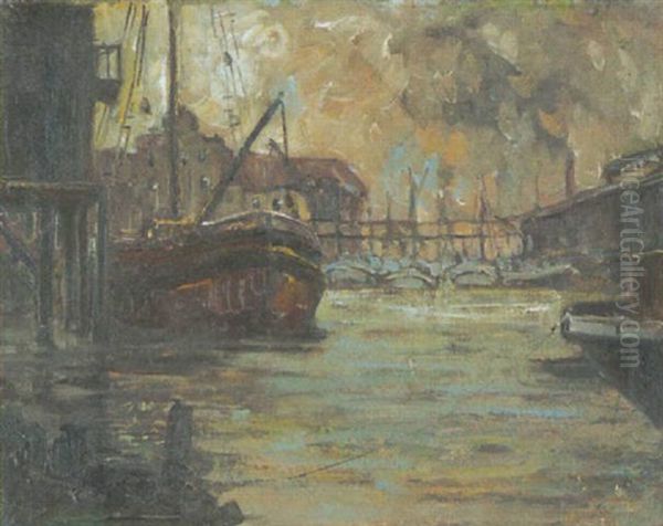 Abend Im Bremer Hafen Oil Painting by Toni Elster