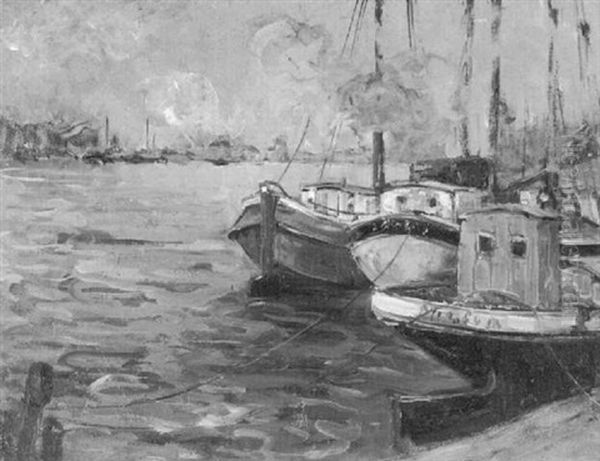 Kahne Im Hafen Oil Painting by Toni Elster