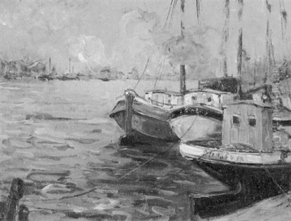 Kahne Im Hafen Oil Painting by Toni Elster