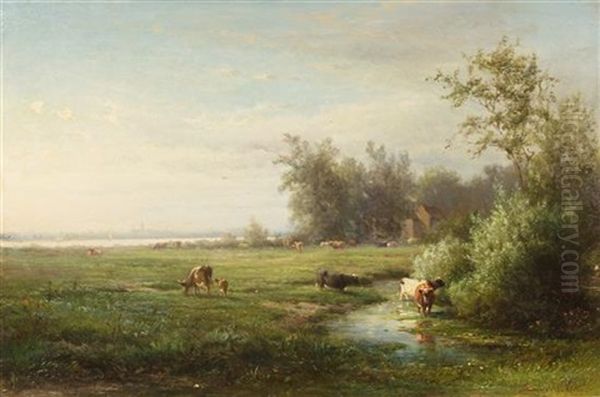 Landscape With Cows Oil Painting by Derk Jan van Elten