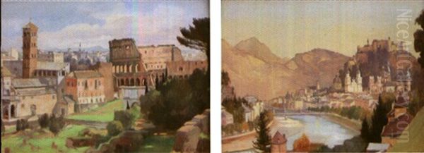 October, Palatine Rome (+ October, Palatine Salzburg; Pair) Oil Painting by Mary Dawson (Bishop) Elwell