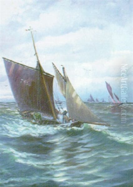 Marin Med Segelbatar Oil Painting by Anund Emanuel