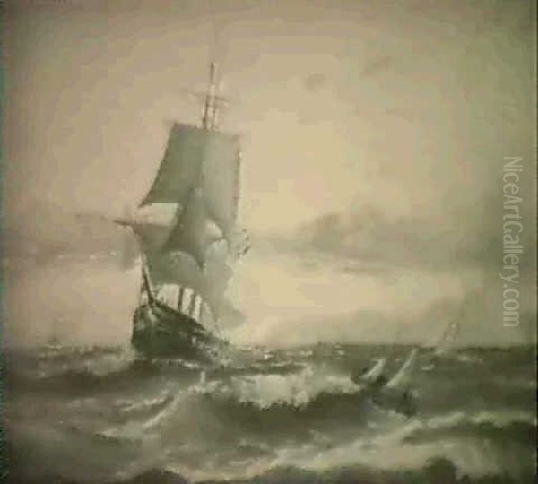 Marin Med Segelfartyg Oil Painting by Anund Emanuel