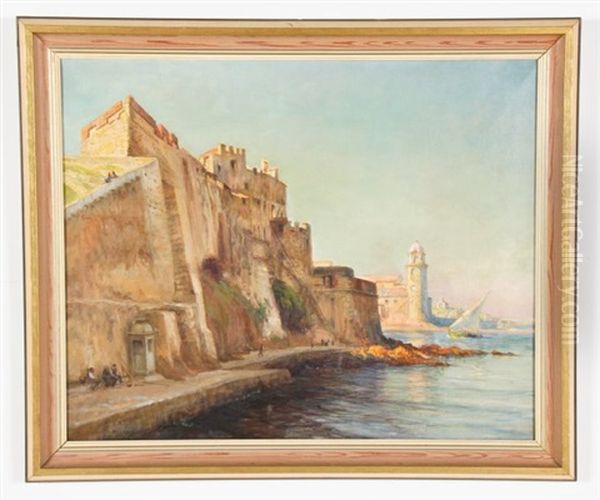 Coastline View With Port Oil Painting by Frank Lewis Emanuel