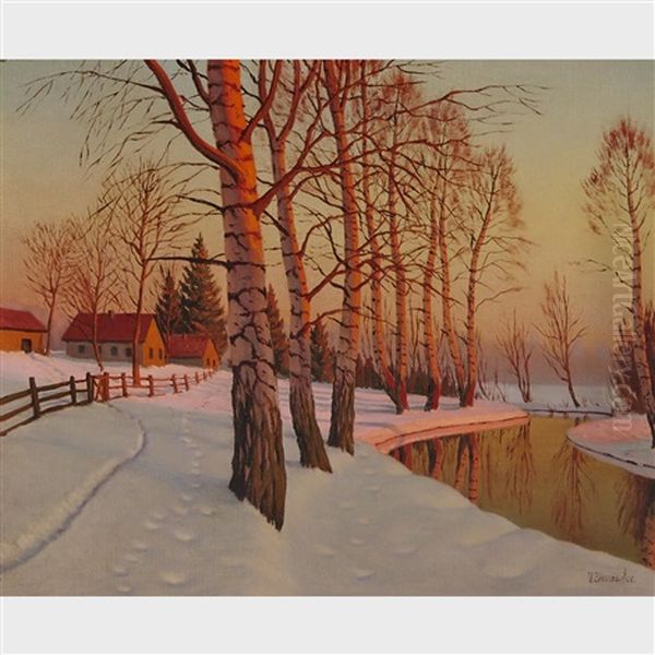 Winter Trail Through Trees Oil Painting by Victor Emanuelov