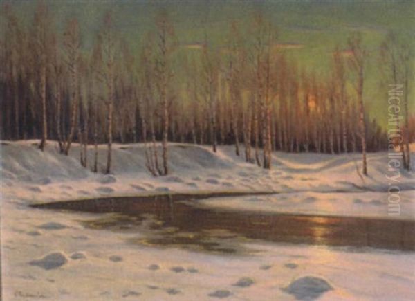 Forest Pool, Winter Oil Painting by Victor Emanuelov