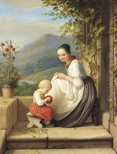 The Little Seamstress Oil Painting by Caroline von der Embde