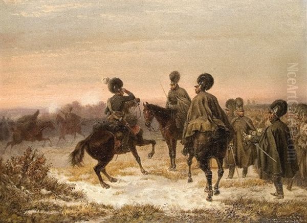 Cavalrymen Oil Painting by Wilhelm Emele