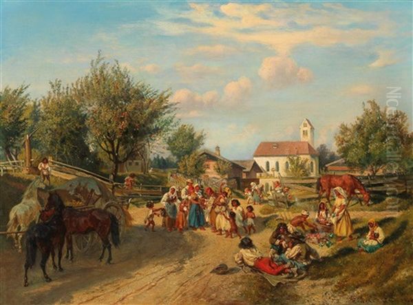 Visit To The Village Oil Painting by Wilhelm Emele