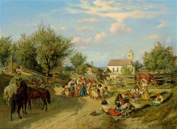 Zigeuner In Einem Bayerischen Dorf Oil Painting by Wilhelm Emele