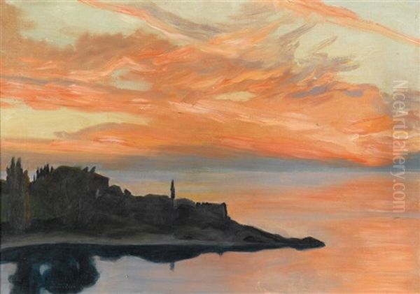 Abendstimmung Bei San Vigilio Vom Steinbruch Aus Oil Painting by Hans Emmenegger